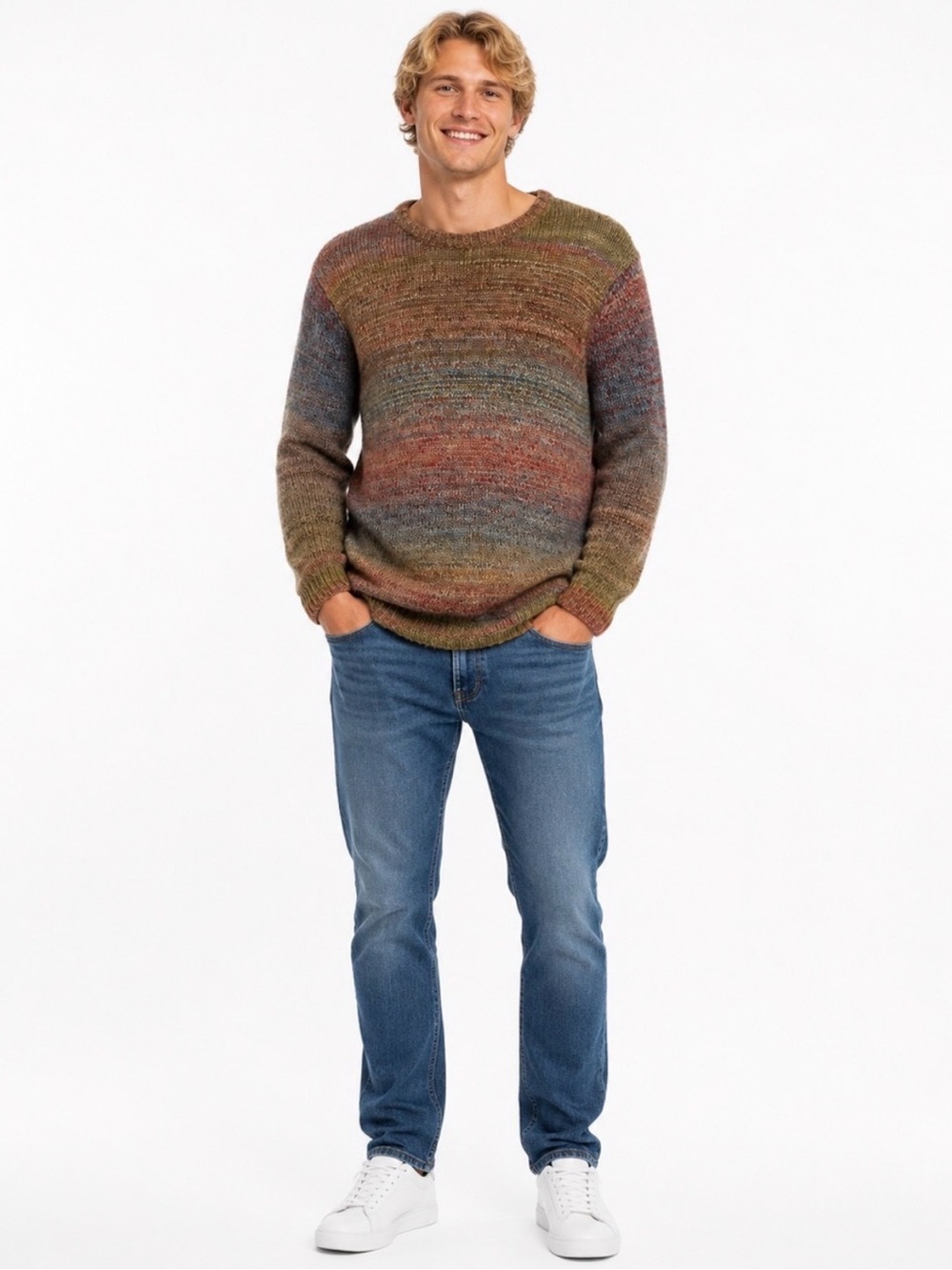 Globe Multitone Crewneck Sweater Men’s Size Medium Brown Green Multicolor